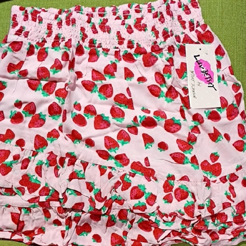 Betsey Johnson Pink Skirt Set with Red Strawberry Print - Picture 2 of 6